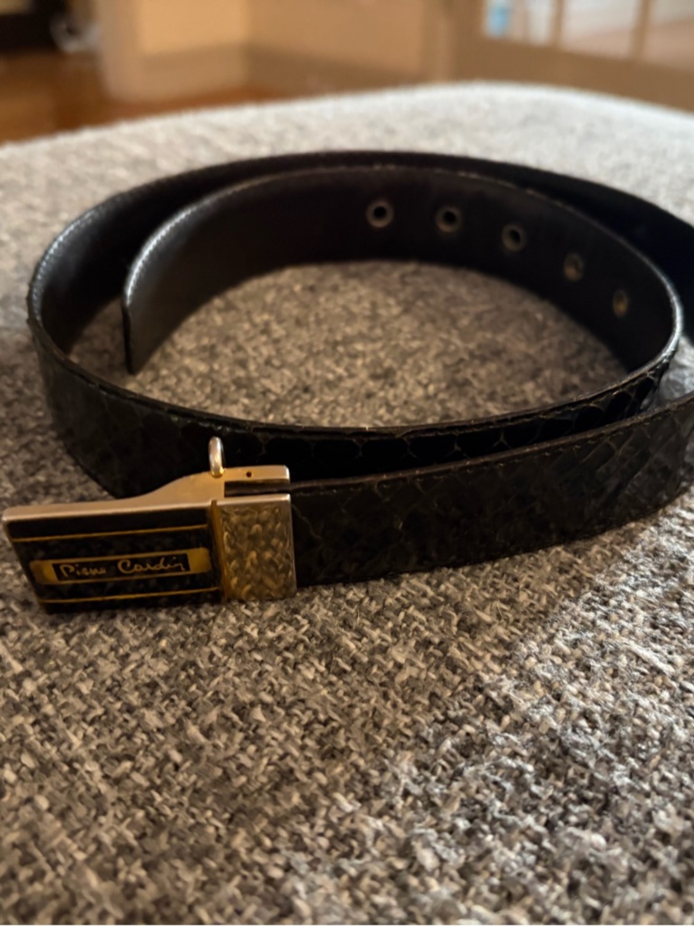 Pierre Cardin Vintage Black Textured Snakeskin Leather Belt
